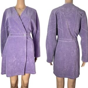 & Other Stories Lavender Corduroy Long Sleeve Wrap Mini Dress
